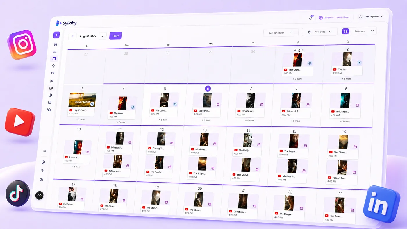 Schedule & Publish — bulk content calendar across every social platform